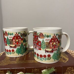 Vintage Otagiri Christmas Winter Scene Coffee Mugs Set of Two